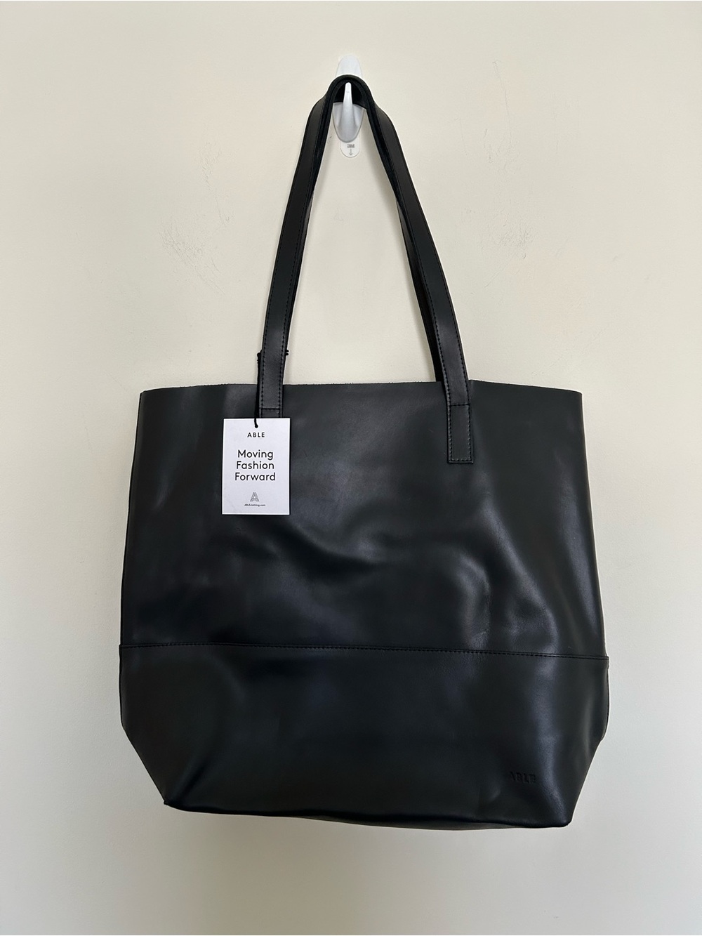 Able Mamuye Classic Tote Smooth Black Leather Tote Bag NEW